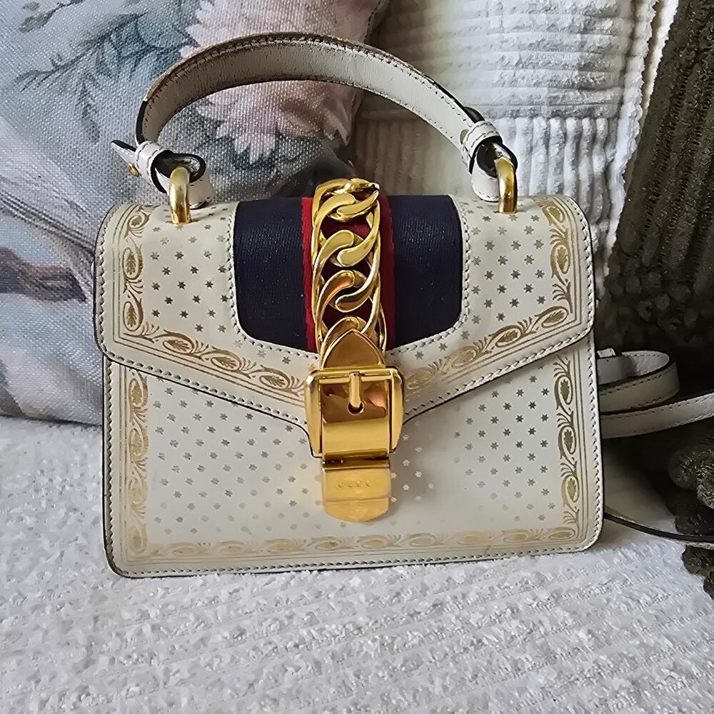 Mini Calfskin Gold Foil Star Limited Edition Sylvie Top Handle/Crossbody Bag